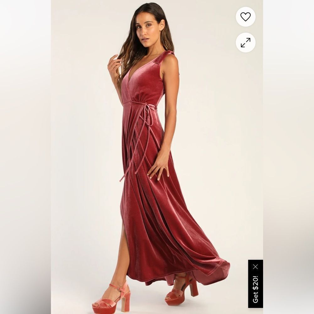 Nwt Lulu's Certainly Stunning Dusty Rose Velvet Tie-Strap Wrap Maxi Dress Size L